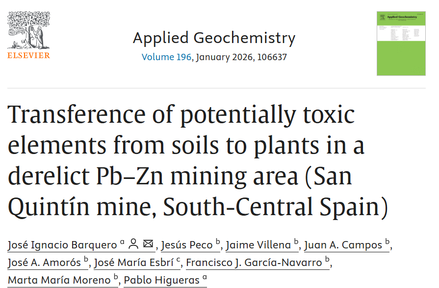 Transferencia de elementos potencialmente tóxicos desde los suelos a las plantas en una zona minera abandonada de Pb–Zn (mina de San Quintín, España centro-meridional)