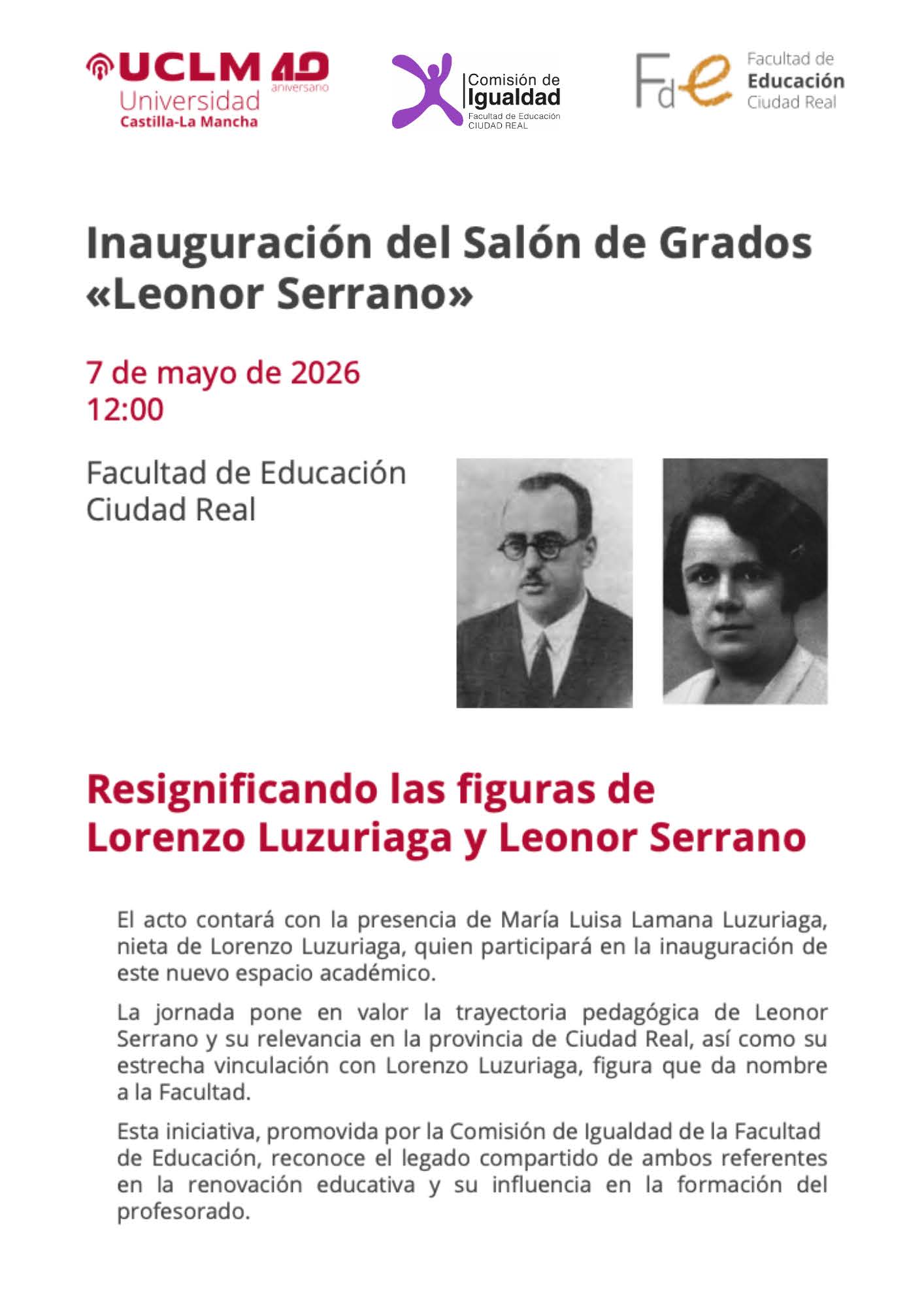 Imagen publicitando la inauguración del Salón de Grados 