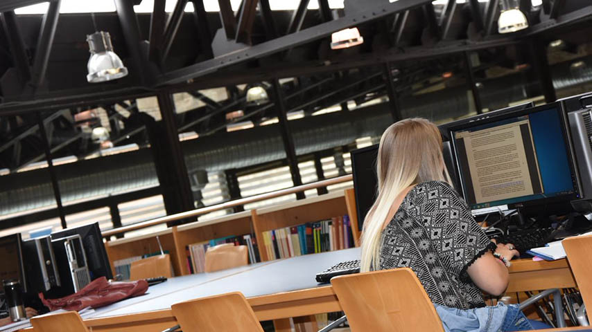 Una alumna estudia en la biblioteca de Toledo